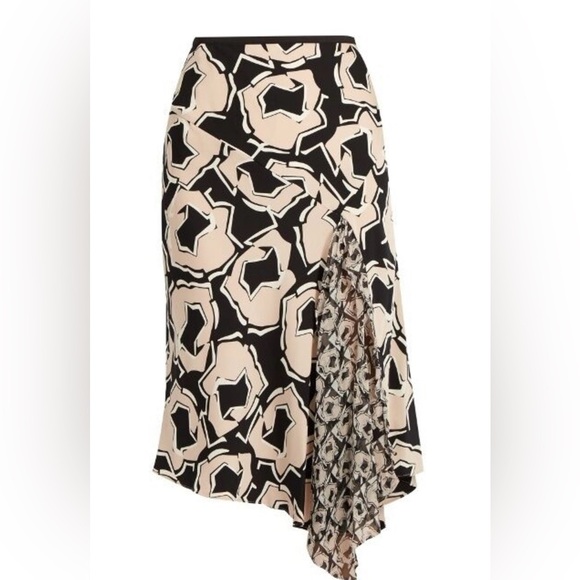 Diane Von Furstenburg|100% Silk Midi Skirt in posey & black print, ruffles••• - Picture 1 of 16
